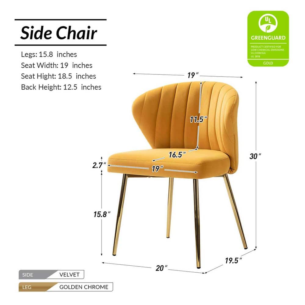 Mustard Velvet Upholstered Side Chair with Brass Metal Legs