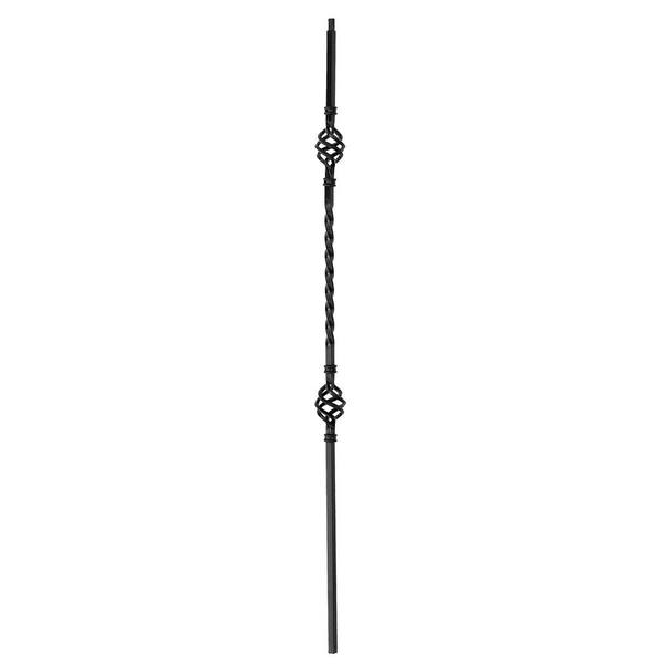 arteferro 44 in. x 1/2 in. Twist With Dual Baskets Classic Black Powder Coated Wrought Iron Baluster