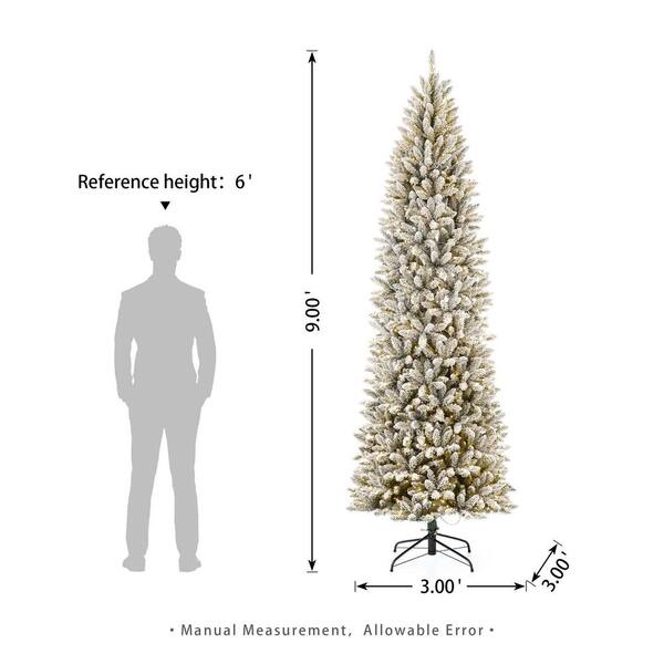 Glitzhome 9 ft. Pre-Lit Flocked Pencil Fir Artificial