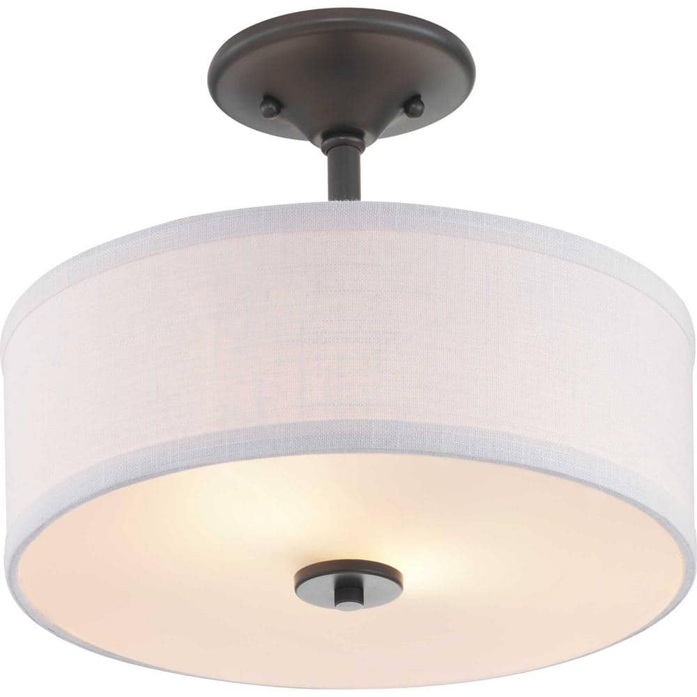 Inspire 13'' Graphite Finish Semi-Flush Light with Summer Linen Shade