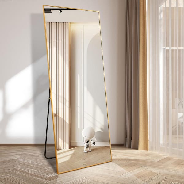 Aoibox 21 in. W x 64 in. H Full Length Mirror with U-Shape Standing Holder (Gold)