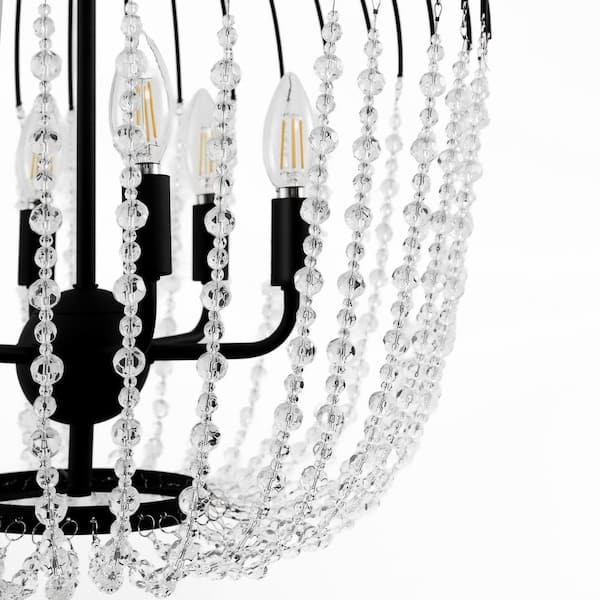 YANSUN 6-Light Black Crystal Pendant, Unique Statement Chandelier