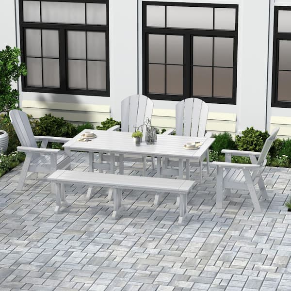 Laguna White 6-Piece HDPE Plastic Outdoor Dinning Set with Bench