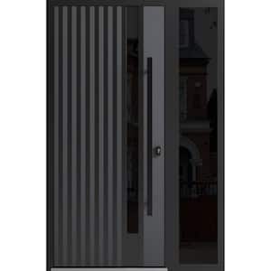 0144 48 in. x 80 in. Left-hand/Inswing Sidelight Tinted Glass Grey Steel Prehung Front Door with Hardware