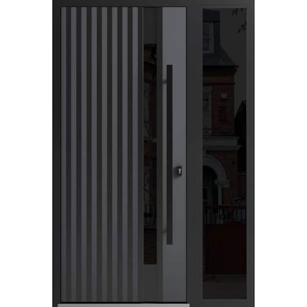 VDOMDOORS 0144 48 in. x 80 in. Left-hand/Inswing Sidelight Tinted Glass Grey Steel Prehung Front Door with Hardware
