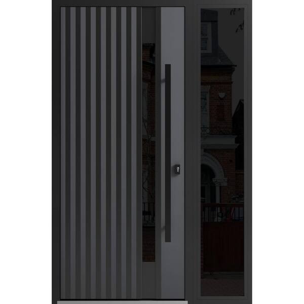 VDOMDOORS 0144 50 in. x 80 in. Left-hand/Inswing Sidelight Tinted Glass Grey Steel Prehung Front Door with Hardware