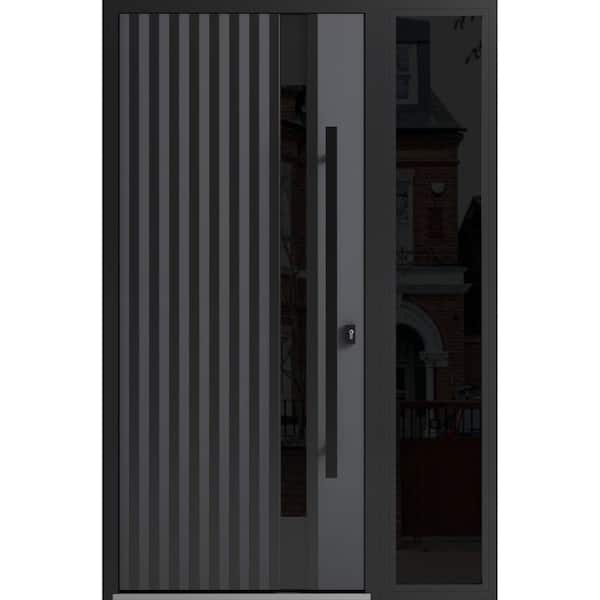 VDOMDOORS 0144 52 in. x 80 in. Left-hand/Inswing Sidelight Tinted Glass Grey Steel Prehung Front Door with Hardware