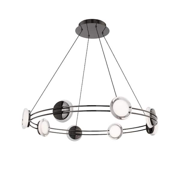 Bracelet 32 in. 8-Light Black Chrome Integrated LED Pendant Light Acrylic Shade Selectable 4CCT 2700K-3000K-3500K-4000K