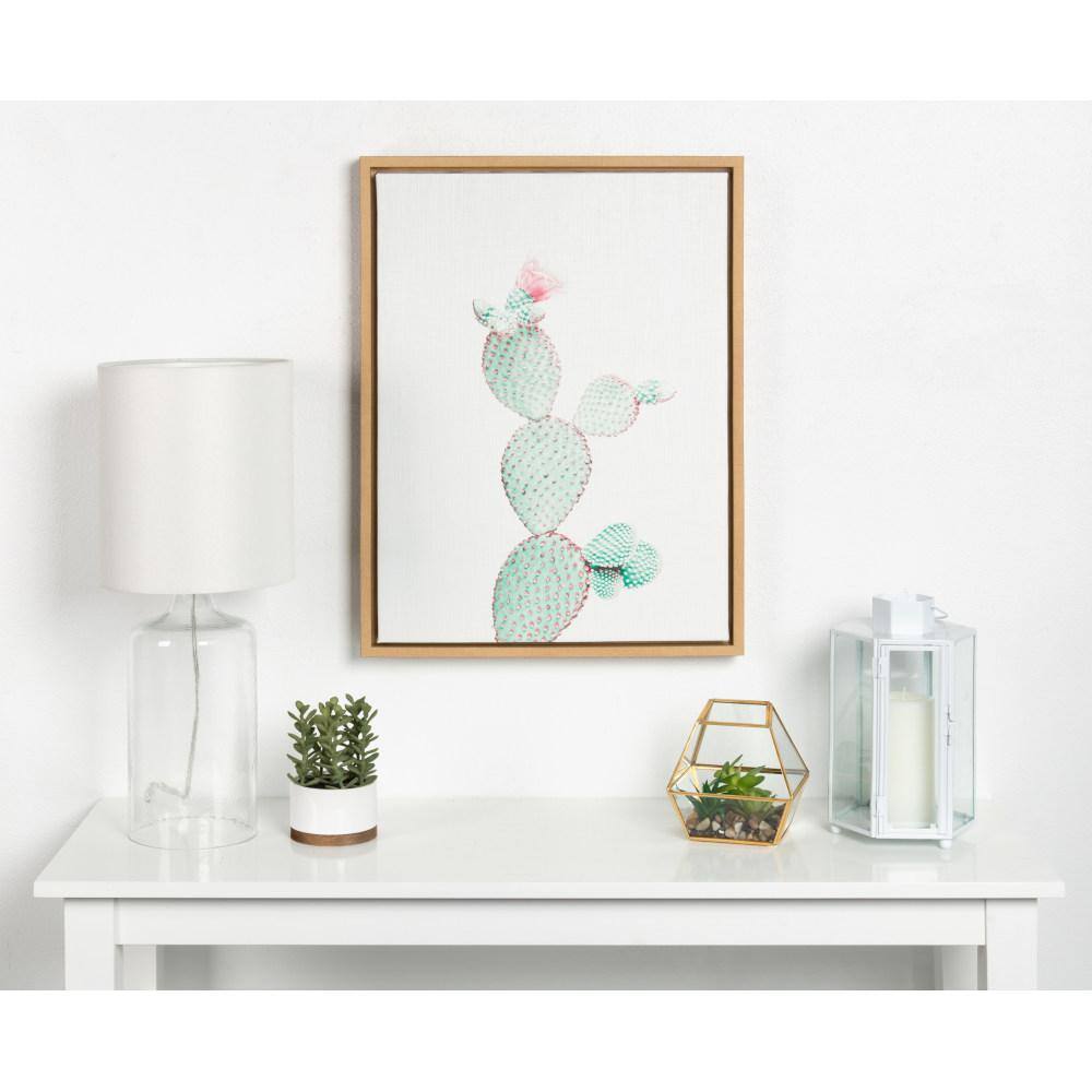 Natural Wood Framed Prickly Pear Cactus Canvas Print