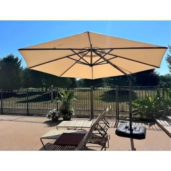 10 ft. Octagon Aluminum Outdoor Patio Cantilever Umbrella Offset 360° Rotation Umbrella with Base, Beige