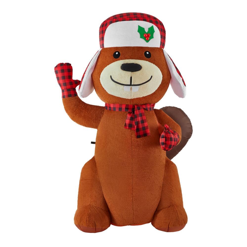 Home Accents Holiday 7 ft Pre-Lit LED Airblown Plush Fabric Beaver Christmas Inflatable