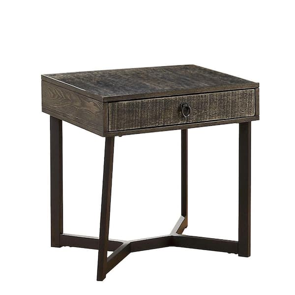 Benjara 24 in. Brown Rectangle Wood End Table with Metal Frame