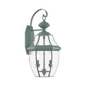 Aston 20.25 in. 2-Light Verdigris Outdoor Hardwired Wall Lantern Sconce with No Bulbs Included