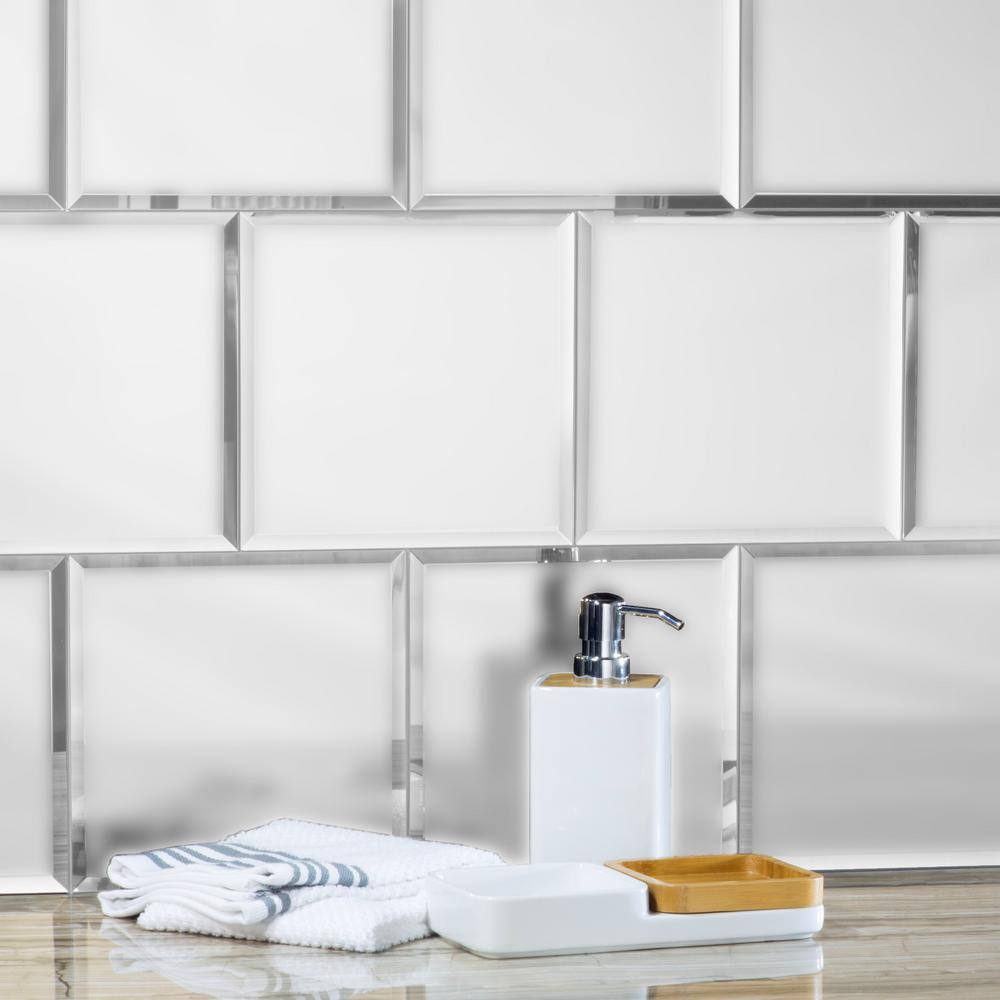 Reflections 8 in. x 8 in. Frosted Beveled Silver Glass Mirror Subway Tile (16 sq.ft./Case) price history on PriceWatchPro