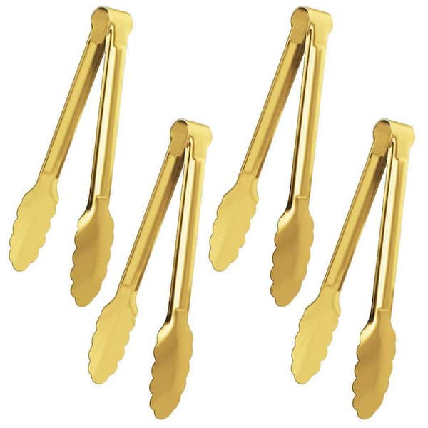 4 Pack Gold Plated Stainless Steel Serving Tongs for Buffet Salad 9 Inch