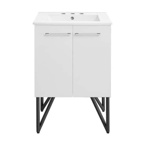 Swiss Madison Annecy 24 in. Bathroom Vanity in White with White, 3-Hole Ceramic Sink Top