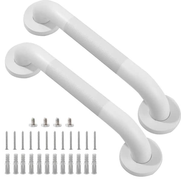 Numhew 12 in. Shower Grab Bar in White, 304 Stainless Steel Anti-Slip Bathroom Grab Bar, Handicap Shower Grab Bar (2-Pack)