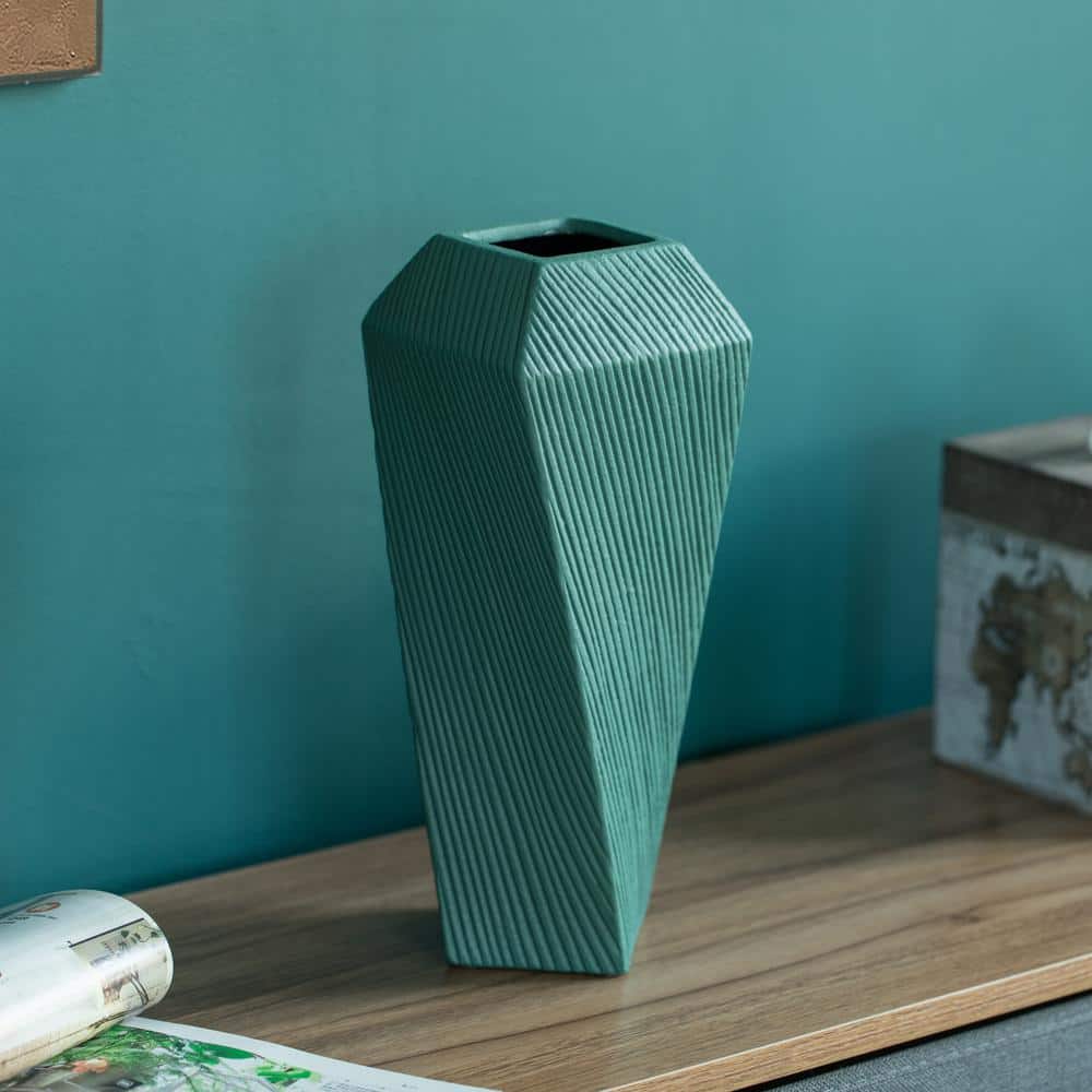 12 in. H Green, Large Decorative Ceramic Square Twisted Centerpiece Table V