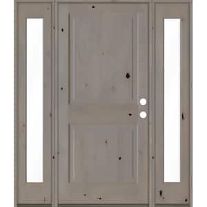 70 in. x 80 in. Rustic Knotty Alder Left-Hand/Inswing Clear Glass Grey Stain Square Top Wood Prehung Front Door