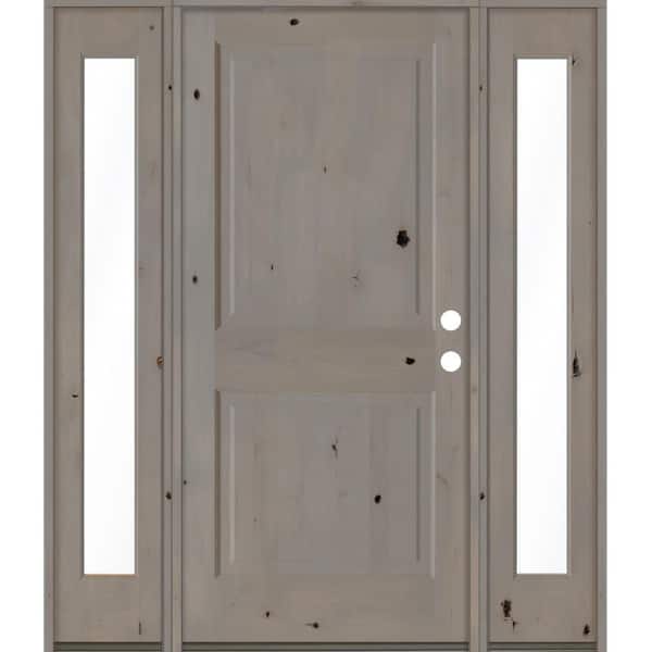Krosswood Doors 70 in. x 80 in. Rustic Knotty Alder Left-Hand/Inswing Clear Glass Grey Stain Square Top Wood Prehung Front Door