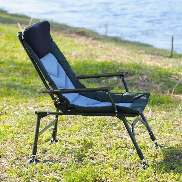1-Piece Portable Folding Metal Reclining Camping Outdoor Chair with Adjustable Backrest for Outdoor Camping in Blue