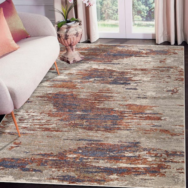Jordan 8 x 10 Beige/Rust Abstract Pattern Area Rug for High Traffic Living Room Dining Room Bedroom