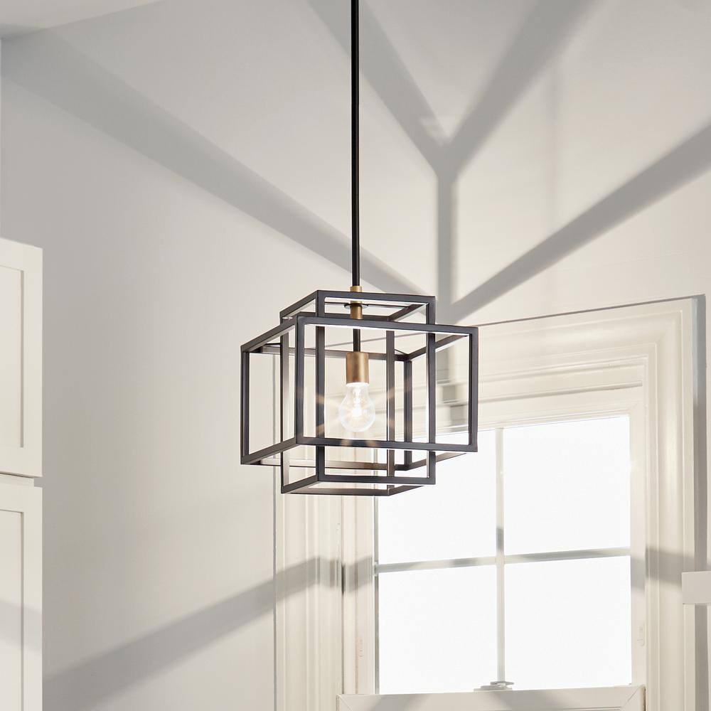 Modern Matte Black and Gold 12" Ceiling Pendant with Glass Accents
