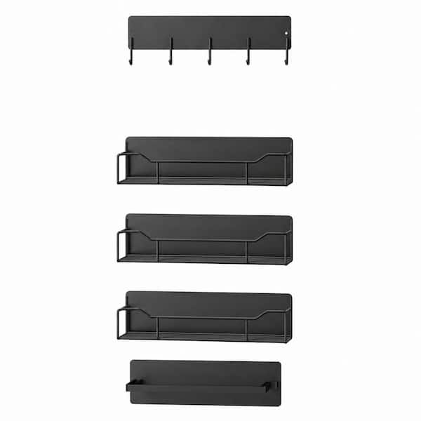 5-Pack Magnetic Spice Rack Fridge Organizer Shelves, 11 in. W, No-Drill Storage for Spice Jars in Black