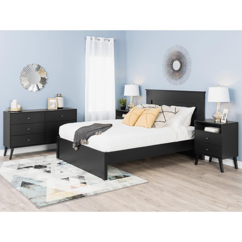 Black Mid-Century Double Dresser with Deep Drawers