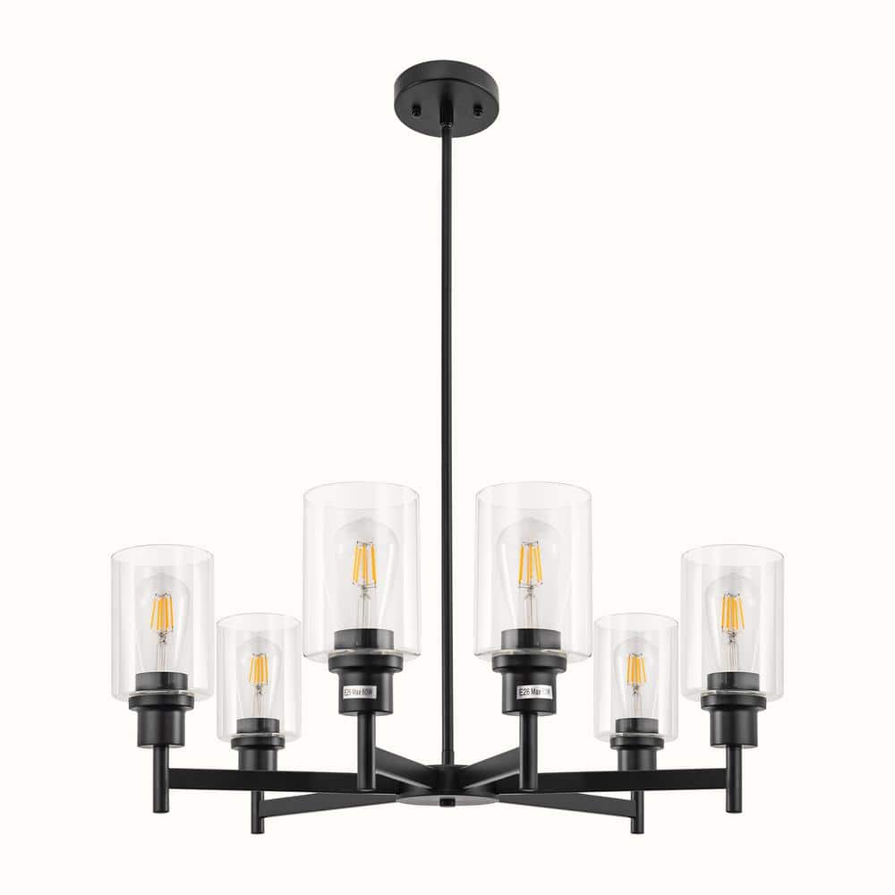 6-Light Black Chandelier with Adjustable Height featuring Industrial Clear Glass Pendants perfect for Dining Room price history on PriceWatchPro