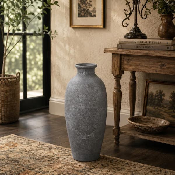 Litton Lane 24 in. Black Textured Whitewashed Ceramic Decorative Vase