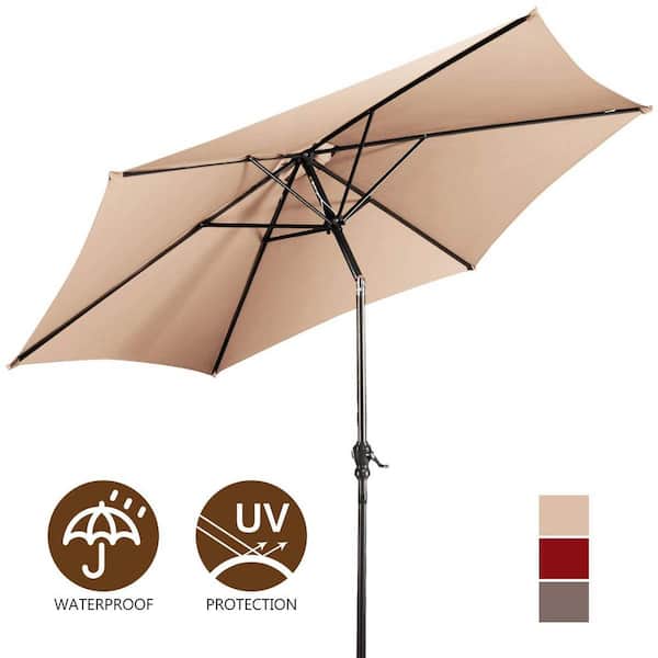 Boyel Living 9 ft. Outdoor Market Patio Table Umbrella Push Button Tilt Crank Lift in Light Brown