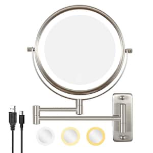 16.8 in. W x 12 in. H Round Swing Arm Wall-Mounted Bathroom Makeup Mirror in Brushed Nikel, Double Sided Magnifying