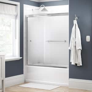 Traditional 59-3/8 in. x 58-1/8 in. Semi-Frameless Sliding Bathtub Door in Chrome with 1/4 in. Tempered Droplet Glass