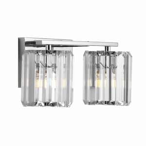 Coco Prism Vintage 13.5 in. 2-Light Chrome Metal/Glass Classic Glam LED Vanity Light