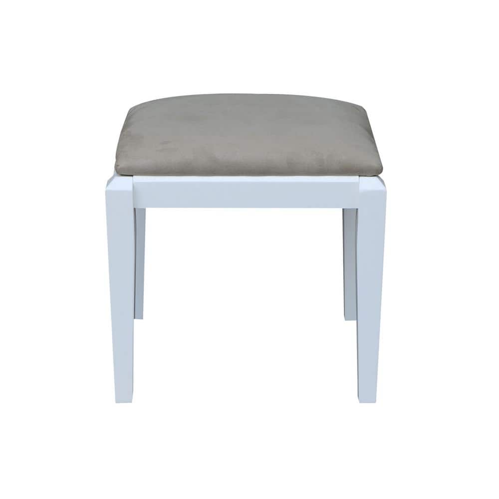 Gray Microfiber Upholstered Vanity Bench with White Frame