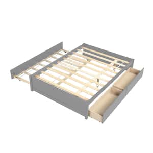 Modern and Simple Gray Wood Frame Full Size Platform Bed Frame with 2-Drawers and Twin Trundle Storage Bed Frame