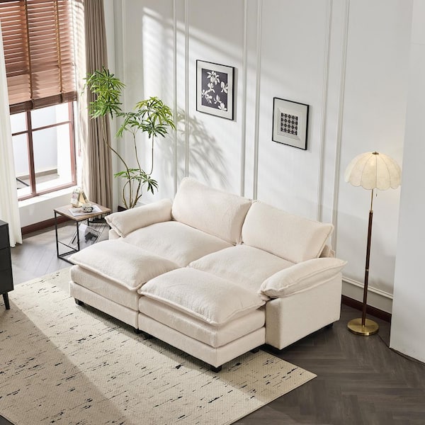 Double Layer Cushion's 85 in. Solid Print Chenille Queen Size Sofa Bed