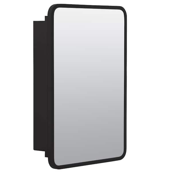 Glacier Bay 16 in. W x 24 in. H Rounded Corner Rectangular Matte Black Medicine Cabinet with Mirror