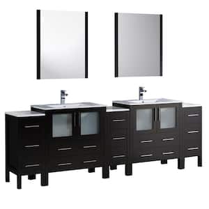 Torino 96 in. Double Vanity in Espresso with Ceramic Vanity Top in White with White Basins and Mirrors