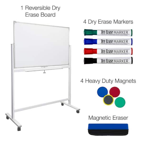 KAMELLEO Rolling Magnetic Whiteboard 48 x 36 - Large Portable Dry Erase Board with Stand - Double Sided Easel Style Whiteboard with Wheels - Mobile
