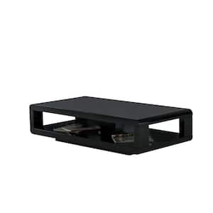 CASA 48 in. Black Glossy Rectangle Wood Top Coffee Table with Shelf