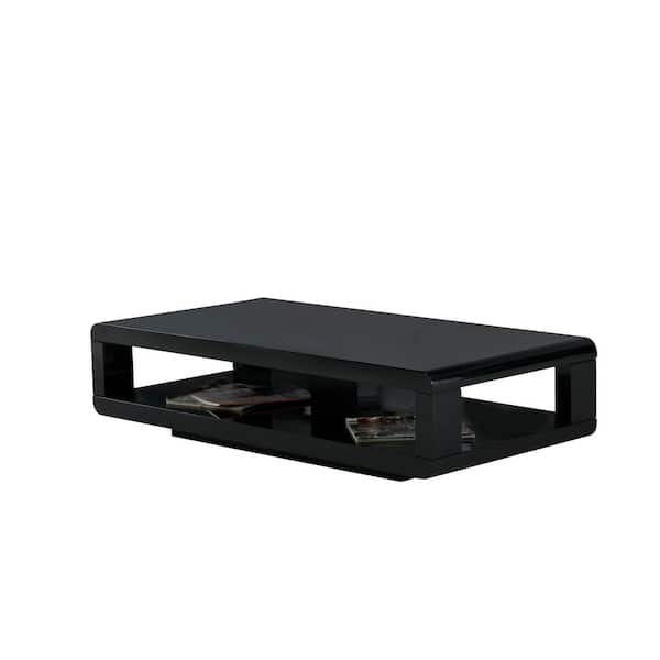 ARTIVA CASA 48 in. Black Glossy Rectangle Wood Top Coffee Table with Shelf
