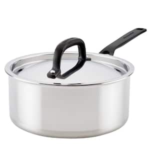 5-Ply Clad Stainless Steel 3 qt. Stainless Steel Saucepan Silver with Lid