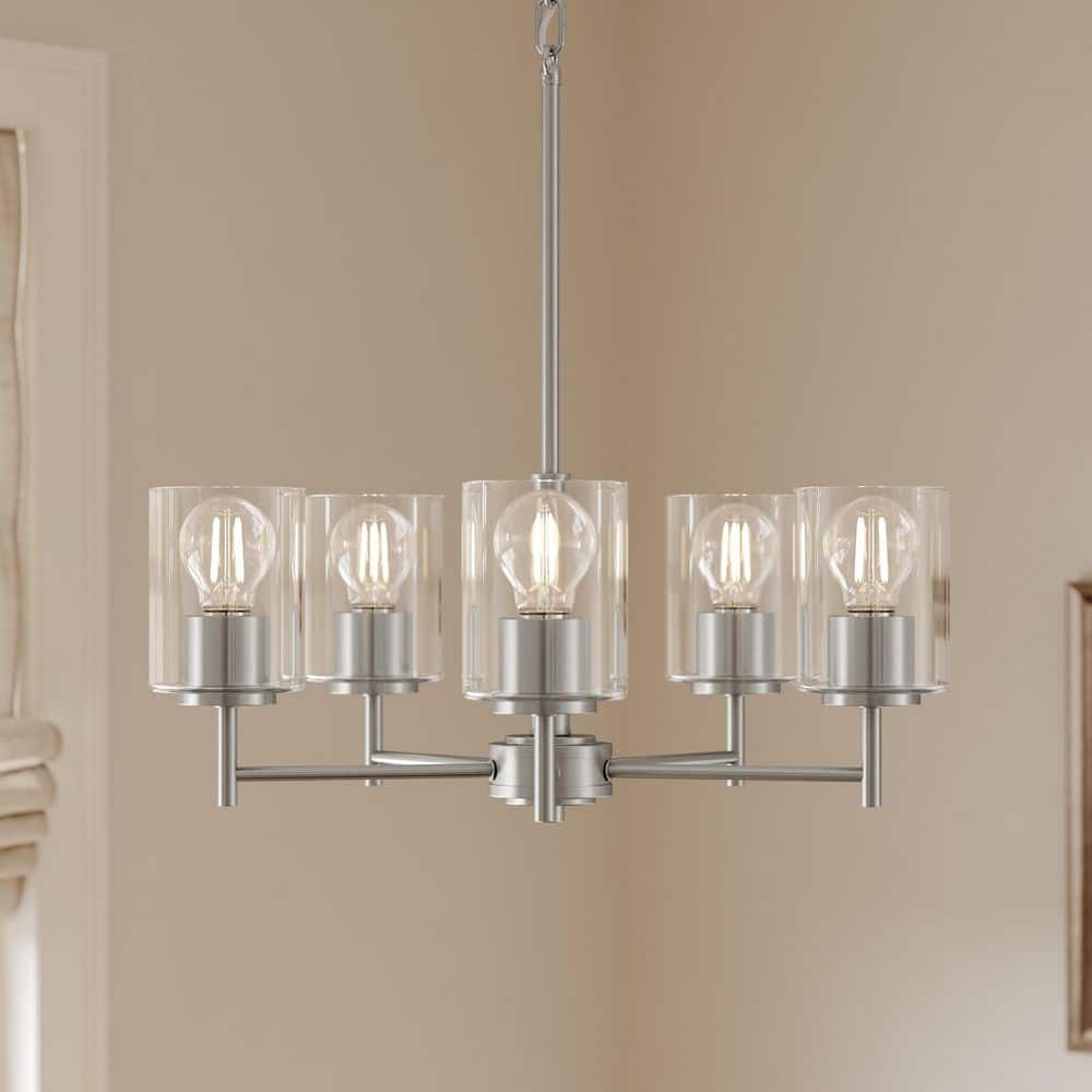 Replay 21 in. 5-Light Brushed Nickel Chandelier with Clear Glass Shades price history on PriceWatchPro