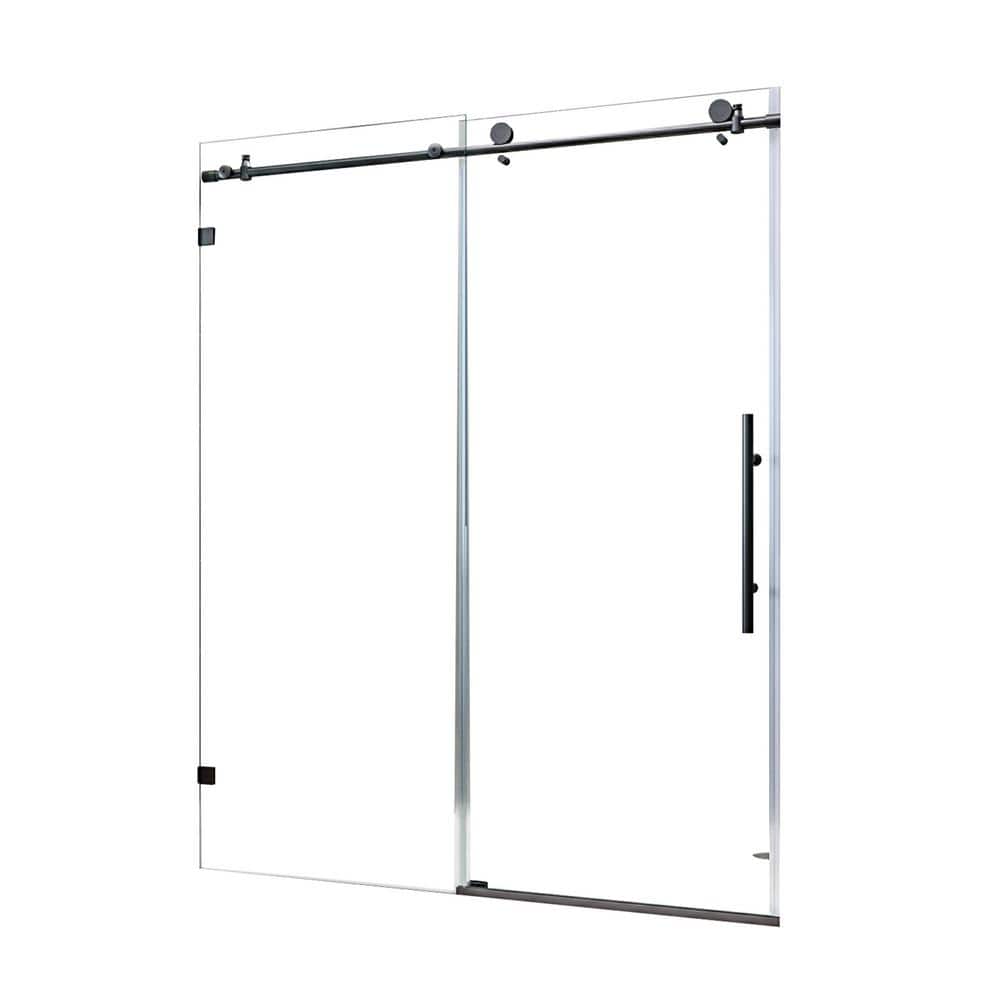 ANGELES HOME 60 in. W x 76 in. H Sliding Frameless Shower Door in Black