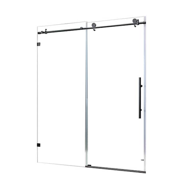 ANGELES HOME 60 in. W x 76 in. H Sliding Frameless Shower Door in Black