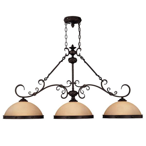 Illumine Trestle 3-Light Forged Black Chandelier with Cream Scavo Glass