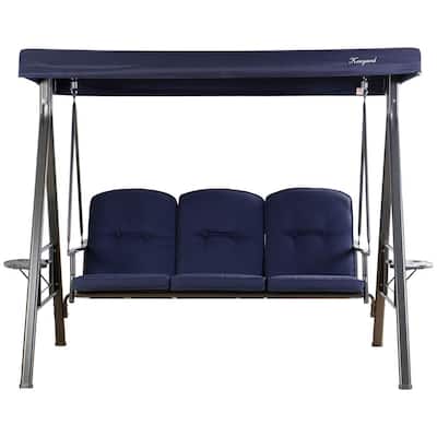 Herbert 3-Person Outdoor Deluxe Patio Swing with Thick Comfortable Cushion in Navy Blue Waterproof Winter/Rain Cover