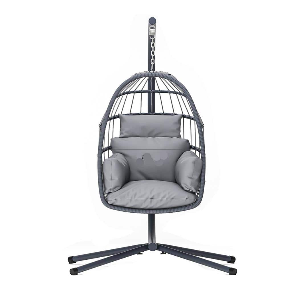 1-Person Metal Patio Swing, Foldable Hanging Swing Egg Chair with Stand and